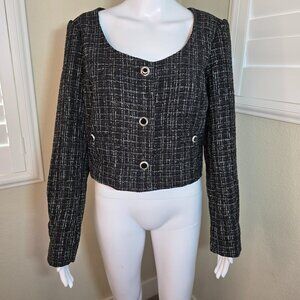 Rachel Zoe Tweed Scoop Neck Blazer Black